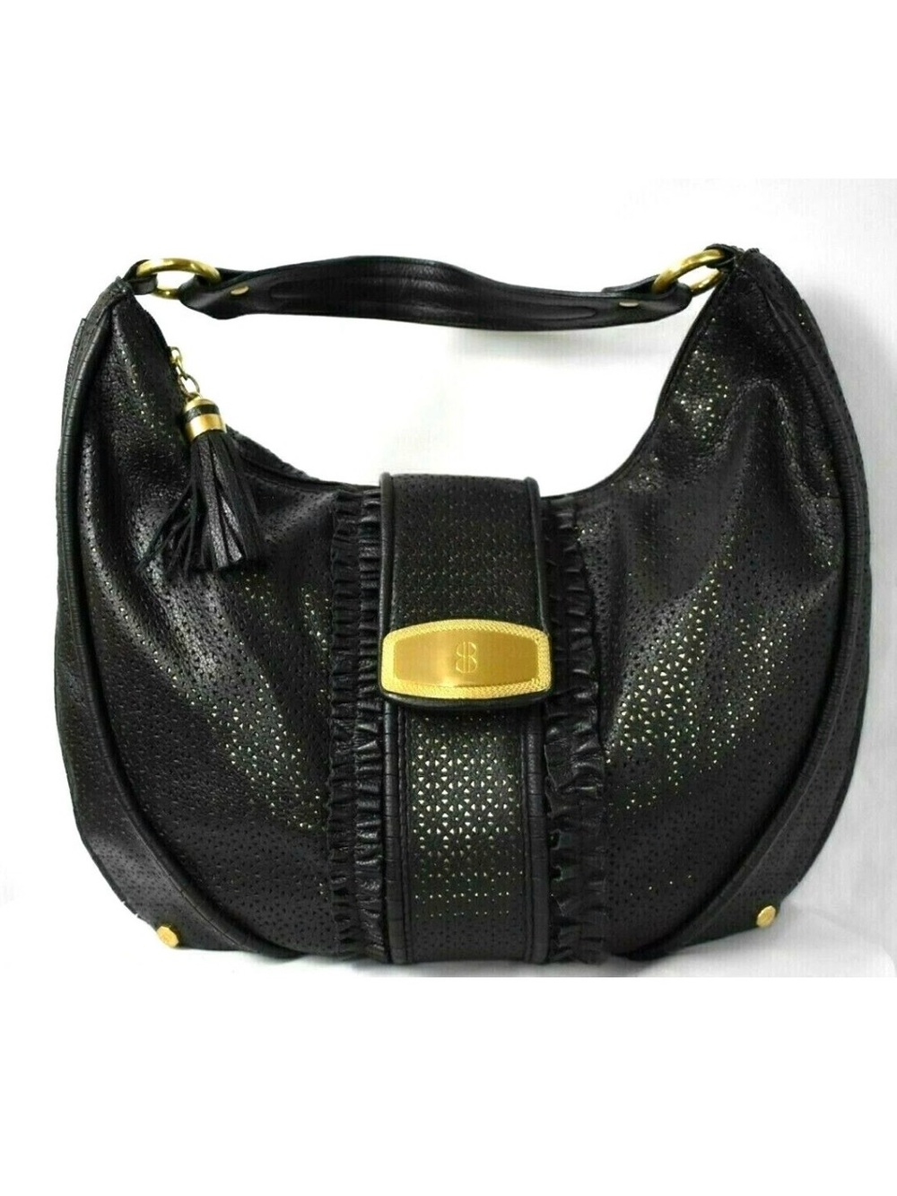 Bill Blass Johnathan Metallic Gold Foil Leather Black Hobo